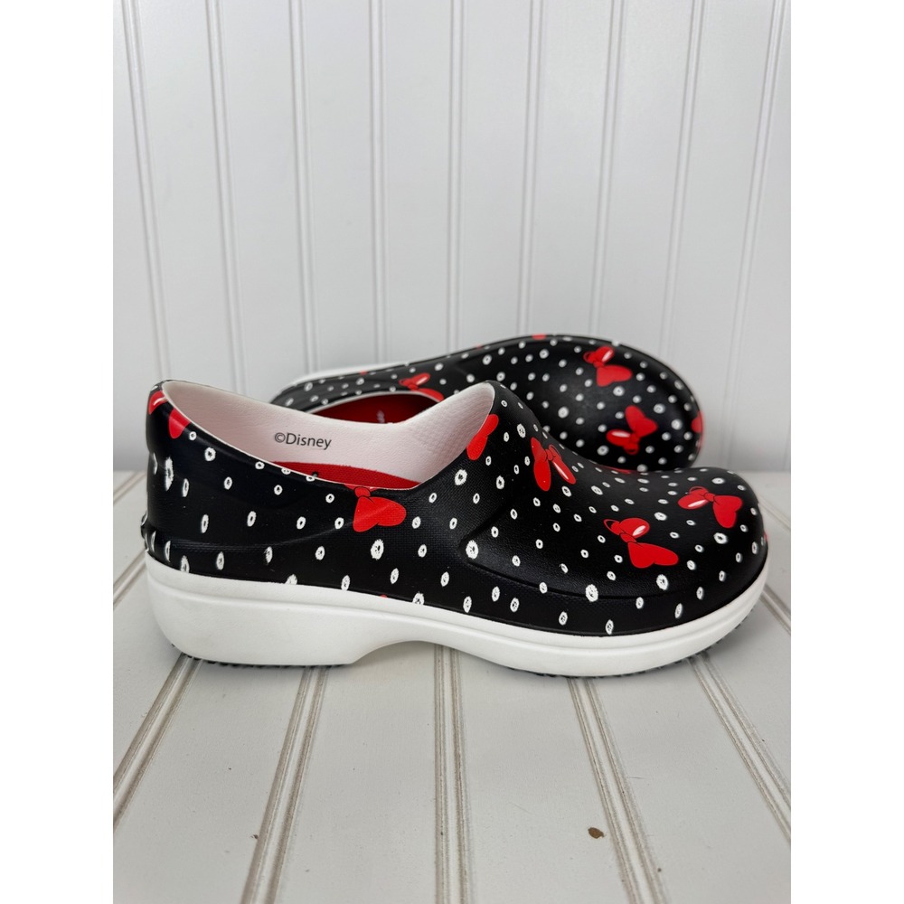 Crocs Neria Pro II Minnie Mouse Clogs Women Size 8 Blk. Red Polka Dot Work Shoes